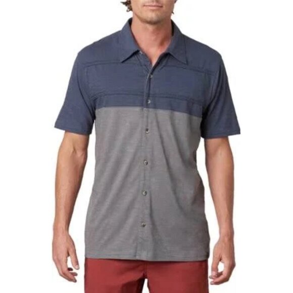 Prana Keylyn Blue Gray Colorblock Short Sleeve Button Front Shirt L - Picture 1 of 14